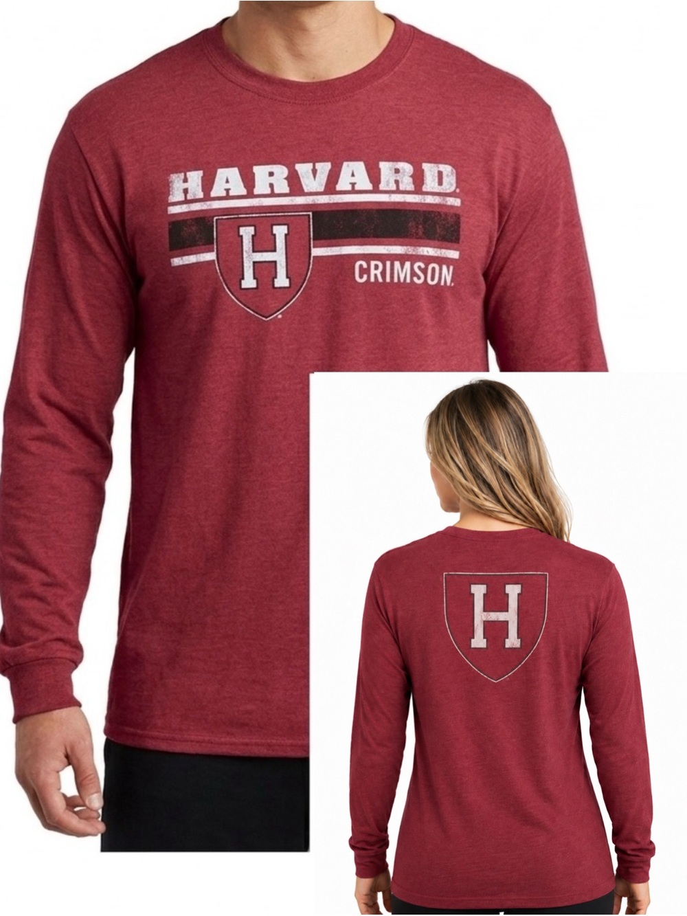 HARVARD University College UNISEX Casual Logo Crimson Long Sleeve Tee T-Shirt